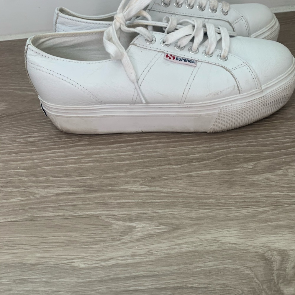 Platform white leather superga